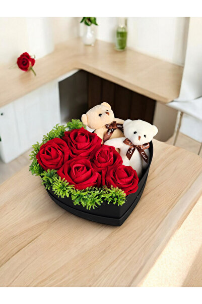 LUZAB Kalpli Kutuda Yapay Ayıcık Güllü Hediye Kutusu Sevgiliye Doğum Günü Öze...