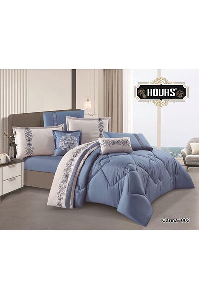 HOURS 8-piece plain embroidered double bedspread, 220 x 240 cm - luxury