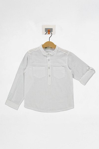 Trend Baby Kids Риза за момче с половин плочка и яка тип „мандарин“, бяла, 6-9 години