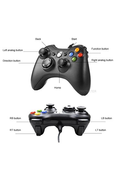 MACVI Macvi® Dual Shock Controller for Xbox 360 and PC, Black, with 2.5 m USB Cable