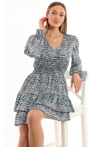 Miss Allos Dress Mini Length Ruffled Satin Fabric Lined V-Neck Dress