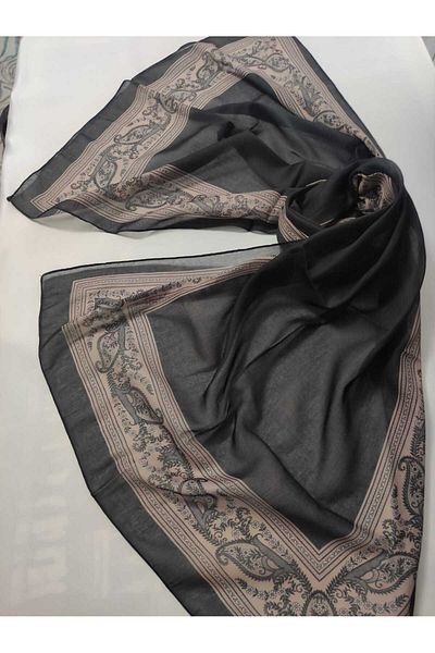 ALTUNTAŞ Women's Cotton Ethnic Patterned Shawl with Leaf Motif on the Empty Edge