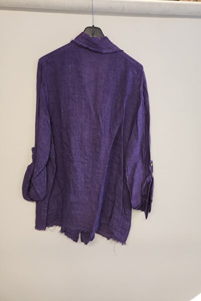 della moor Women's Purple Italian Tassel Detailed Linen Jacket