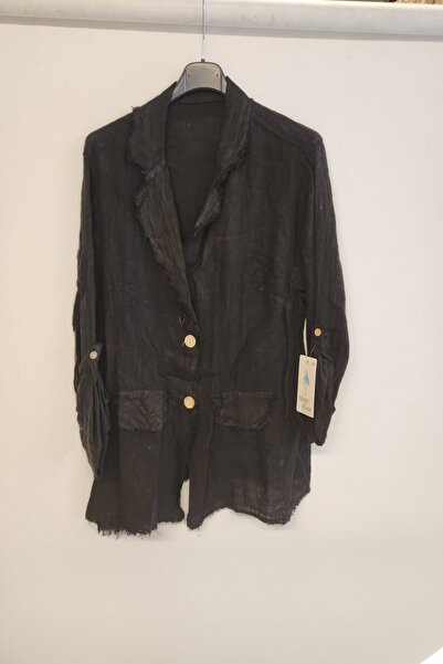 della moor Women's Black Italian Tassel Detailed Linen Jacket