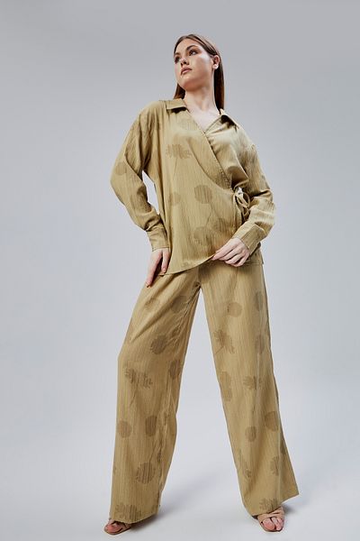 Bolivente Khaki Loose Cut Wide Leg Trousers