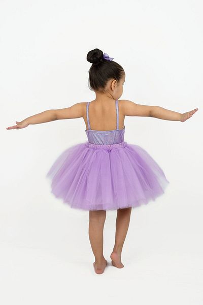 DUCA KIDS Glitter Rope Strap Snap Fastener Girl's Bodysuit and Bow Fluffy Tutu Skirt Set-Lilac