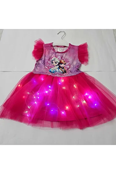 Beryka Fusya Tutu Dress with Elsa & Anna Figures with Led Lights – Lined Princess Model