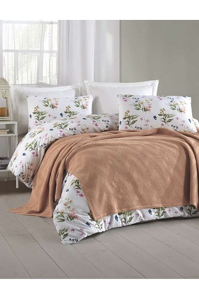 KÜBRAHOME'S Masterpiece Zigzag Cotton 7 Piece Pique Bedding Set Mustard