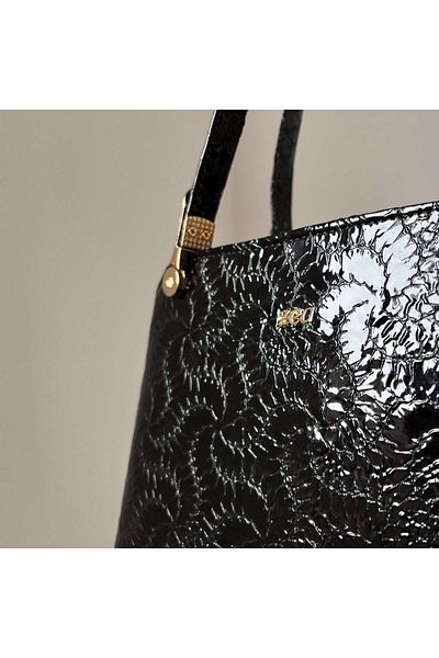OEM Geanta Office . Charme, Piele naturala , Lucrata manual negru lucios