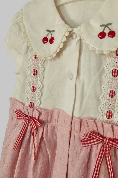 GüneşIşığı Baby Girl Cherry Detail 100% Cotton Volesdir Jumpsuit with Slopet