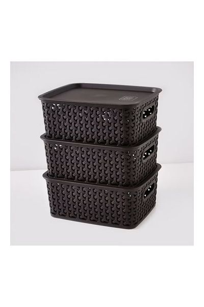 Home Box Pack Of 3 Spectra Basket With Lid Brown 25x10x20cm