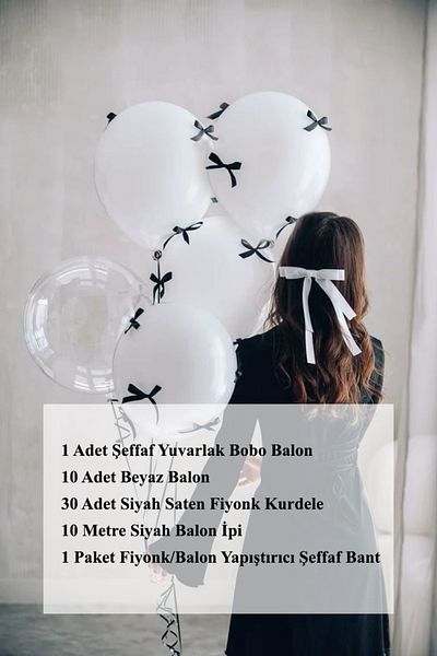 PartyPoo 10Pcs Bobo and White Balloons - Birthday Set with Black Bow - Bride to Be Party Set Balloon with Ribbon