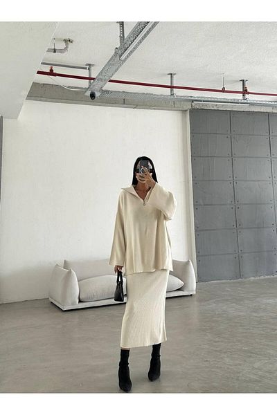 NZL TEKSTİL Dgn's 2-Piece Women's Oversize&Zipped Sweater-Pants Suit