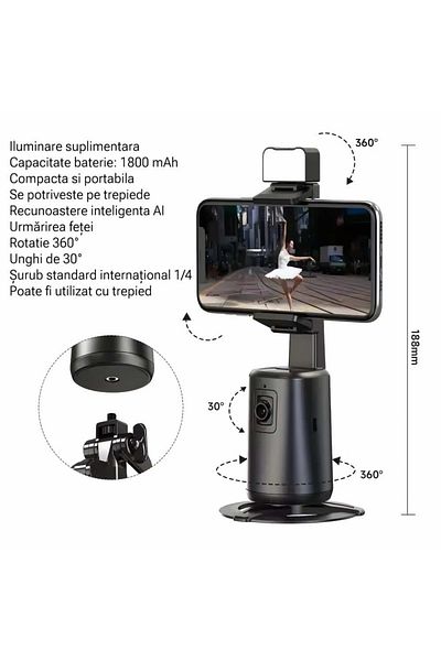 OEM Phone Stabilizer With 360° Automatic Tracking, Led Light, Ideal For Tik-tok, Youtube