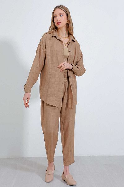 ByMisa Store Women's Rose Kurusu Raw Linen Summer Double Suit Suitable for Hijab