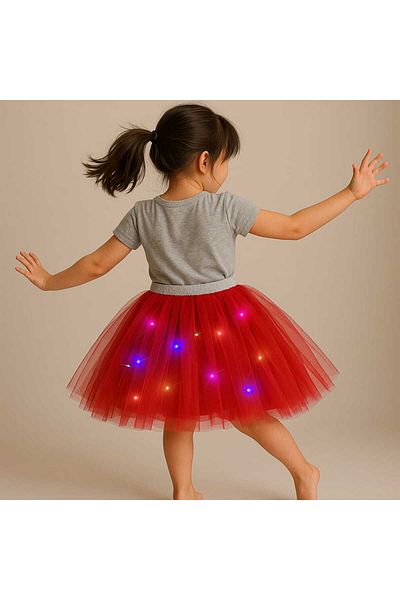 Beryka Red Lined Tutu Skirt with Led Lights - Girls' Skirt, Special for Red Passion