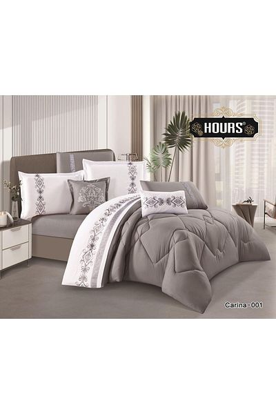 HOURS 8-piece plain embroidered double bedspread, 220 x 240 cm - luxury