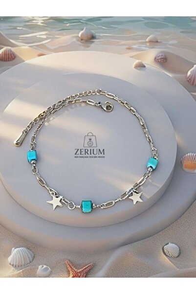 ZERİUM Gökyüzü Esintili Mavi Boncuklu Yıldız Halhal