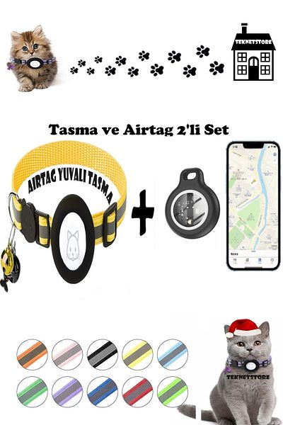 TEKNETSTORE Cat Collar with Tracker and Airtag Slot Set of 2 Ios Compatible Neck Collar Gps