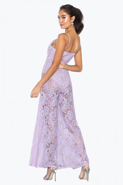Love Triangle Women's Sleeveless Purple Lace Jumpsuit