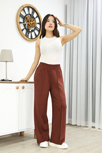 ALCHON Брюки з резинкою на талії, прямий перед, плісирована спинка, підвернуті штанини, елегантні, стандартна довжина, трикотаж.