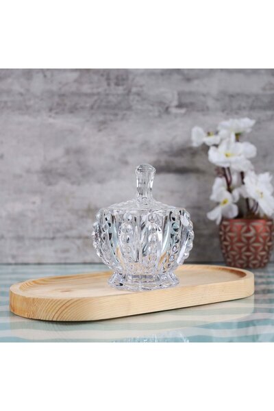 Lüks Sepeti Armin - Kapaklı Cam Şekerlik Lokumluk Şık İkramlık - 170 ML