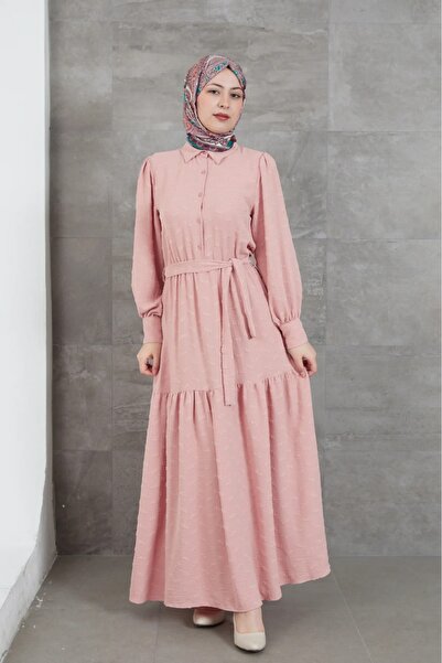 DAS KLEID Pudra Shirt Collar Belted Dress