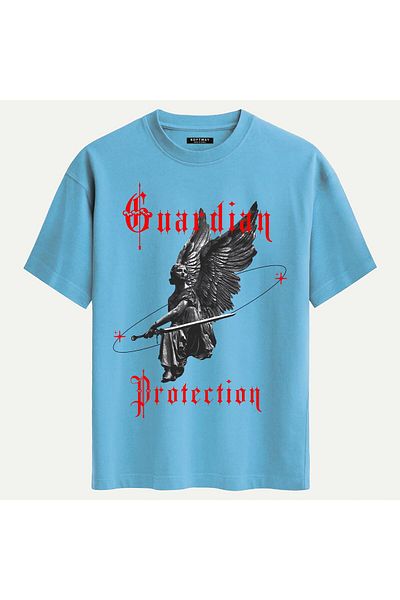 SOFTWAY Unisex Crew Neck 100% Organic Cotton Thick Textured Guardian Protection Printed Oversize T-Shirt