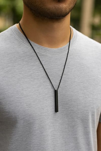 The Collection Murat Boz Necklace Men's Rectangular Black Necklace and Cube Bracelet Set
