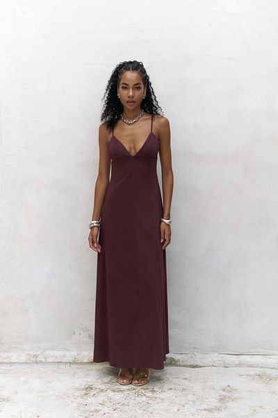 BOHEMAİ Onella Strappy Claret Red Μακρύ Φόρεμα
