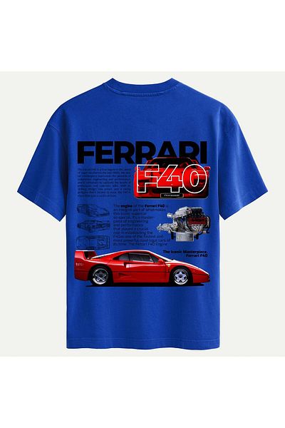 SOFTWAY Unisex Crew Neck 100% Organic Cotton Thick Textured Ferrari F40 Printed Oversize T-Shirt - Saks m