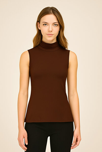 nacar çarşı Дамска блуза без ръкави с обло деколте - Slim Fit Basic Body