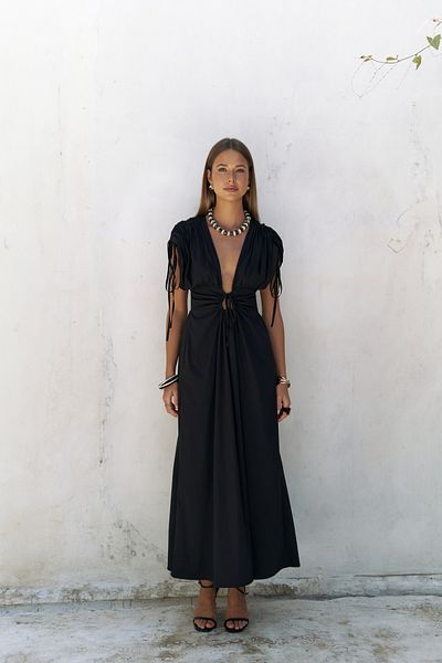 BOHEMAİ Μαύρο μακρύ φόρεμα με λεπτομέρεια Manarola