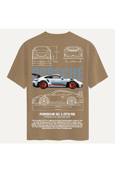 SOFTWAY Unisex Organic Oversize Porsche 911 Gt3 Rs εμπριμέ μπλουζάκι - Ανοιχτό καφέ