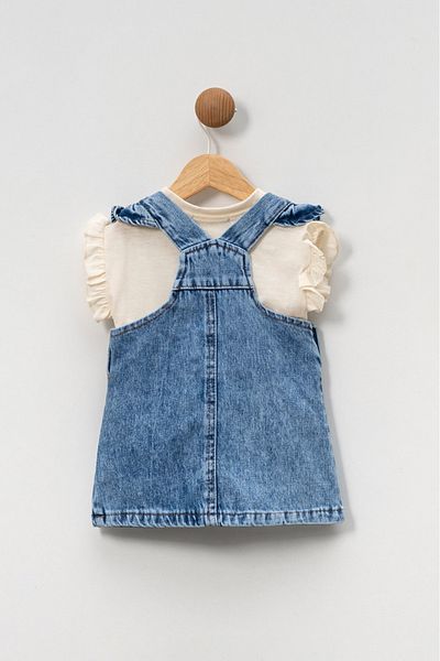 yns coolstar Baby Dress Sleeve Ruffle Cotton Soft Denim Fabric Pocket Slopet and T-Shirt