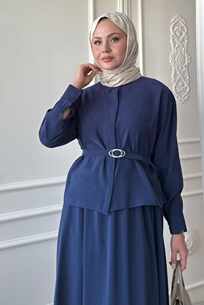 InStyle Σετ σκούρο μπλε με λεπτή ζώνη και φούστα