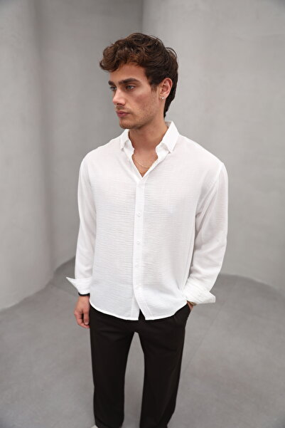 Bürke Ανδρικό πουκάμισο με μακρυμάνικο λινό καλοκαιρινό λινό μισό oversize