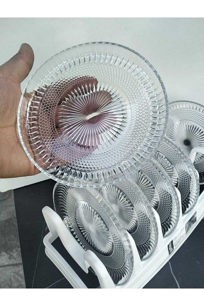 kurt41 Set of 6 Cake Plates - Luxury Glass Cake Cake Set for 6 People - Dessert Plate(16cm)