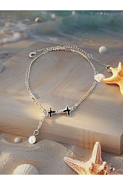 ZERİUM İncili Kelebek Kanatlar – Gümüş Renk 316L Çelik Kadın Halhal