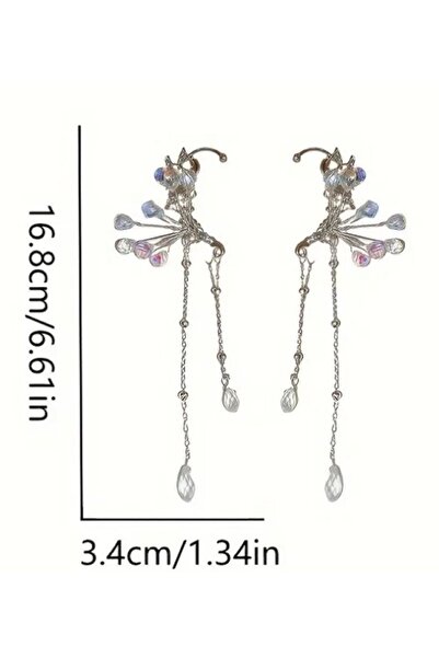 Dgt Luxury Yapay Kristal Işıltılı Küpe, Kulak Kelepçesi, Düğün, Parti, Kostüm, Aksesuar