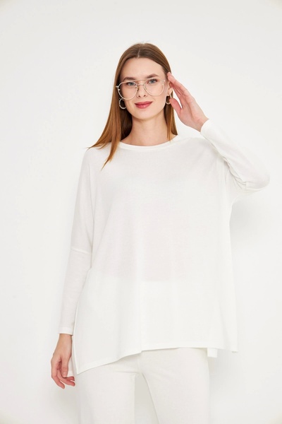 Akabi Kaşmir uzun kol salaş Tshirt ECRU