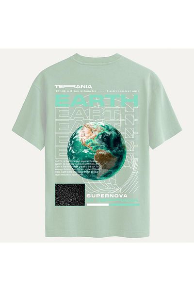 SOFTWAY Unisex Οργανικό Oversize Earth Εκτυπωμένο T-shirt - Μπεζ