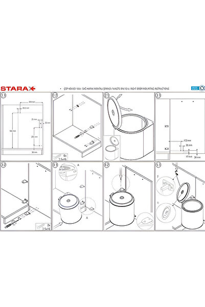 Hızır Starax Stainless Steel In-Cabinet Trash Can – 10 Liters |   Kitchen Mountable, with Lid, Practical