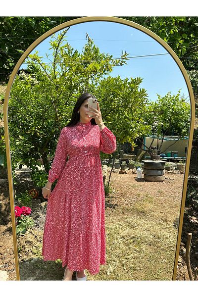 ECESSAMODAM Crispy Floral Patterned Viscose Hijab Dress