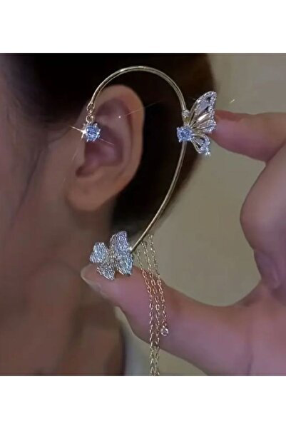 Dgt Luxury Stylish Ear Clamp with Sparkling Butterfly-Flower Motif