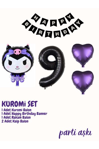 PARTİ AŞKI Sanrio Kuromi Balloon Set 5 τεμαχίων Kuromi Set & Girl's Concept Σετ μπαλονιών γενεθλίων