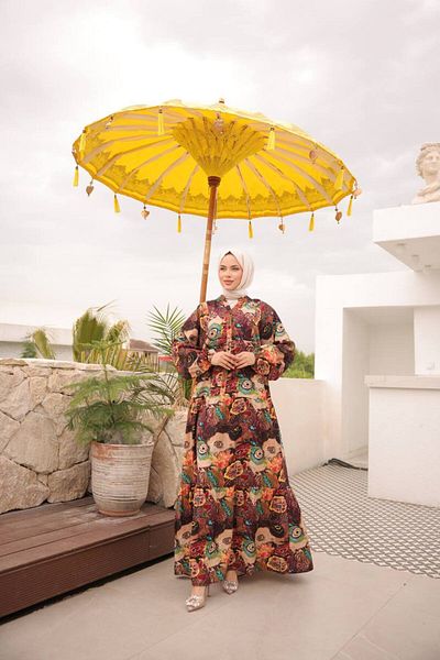 JESSE STORY Women's Hijab Dress Modal Fabric Ethnic Patterned Dress