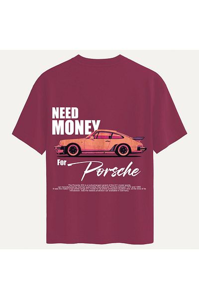 SOFTWAY Unisex Crew Neck 100% Organic Cotton Thick Textured Need Money for Porsche Printed Oversize T-Shi