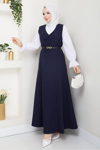 Bestenur Erves Buttoned Gilet 1399 - Navy Blue