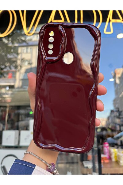 OVADA OPPO A31 Uyumlu Kamera Korumalı Dalga Kenarlı Işıltılı Bordo Cherry Silikon Kılıf